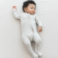 Ribbed Zipper Footie in Oat