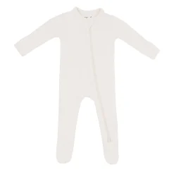 Ribbed Zipper Footie in Oat