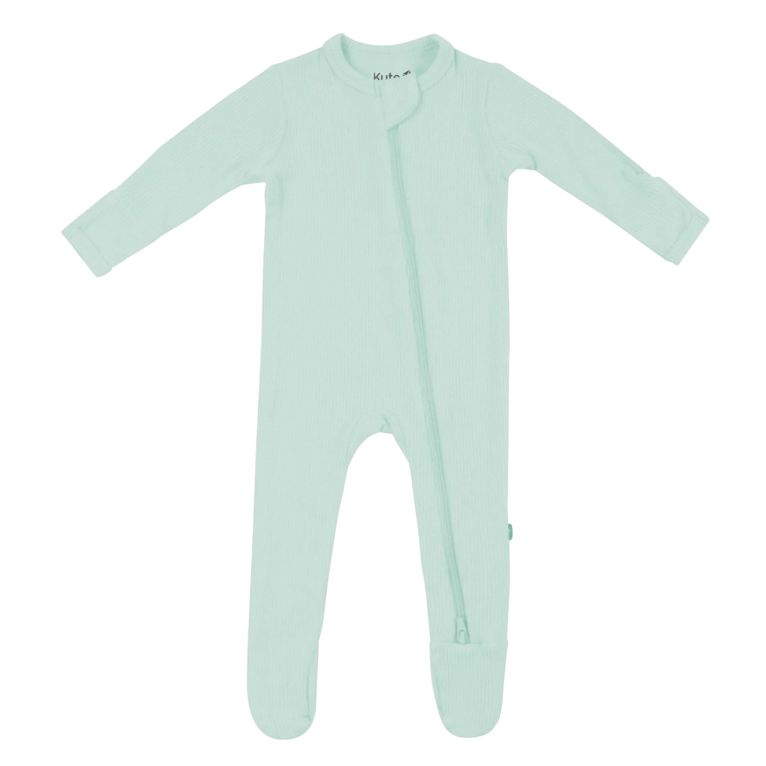 Ribbed Zipper Footie in Sage
