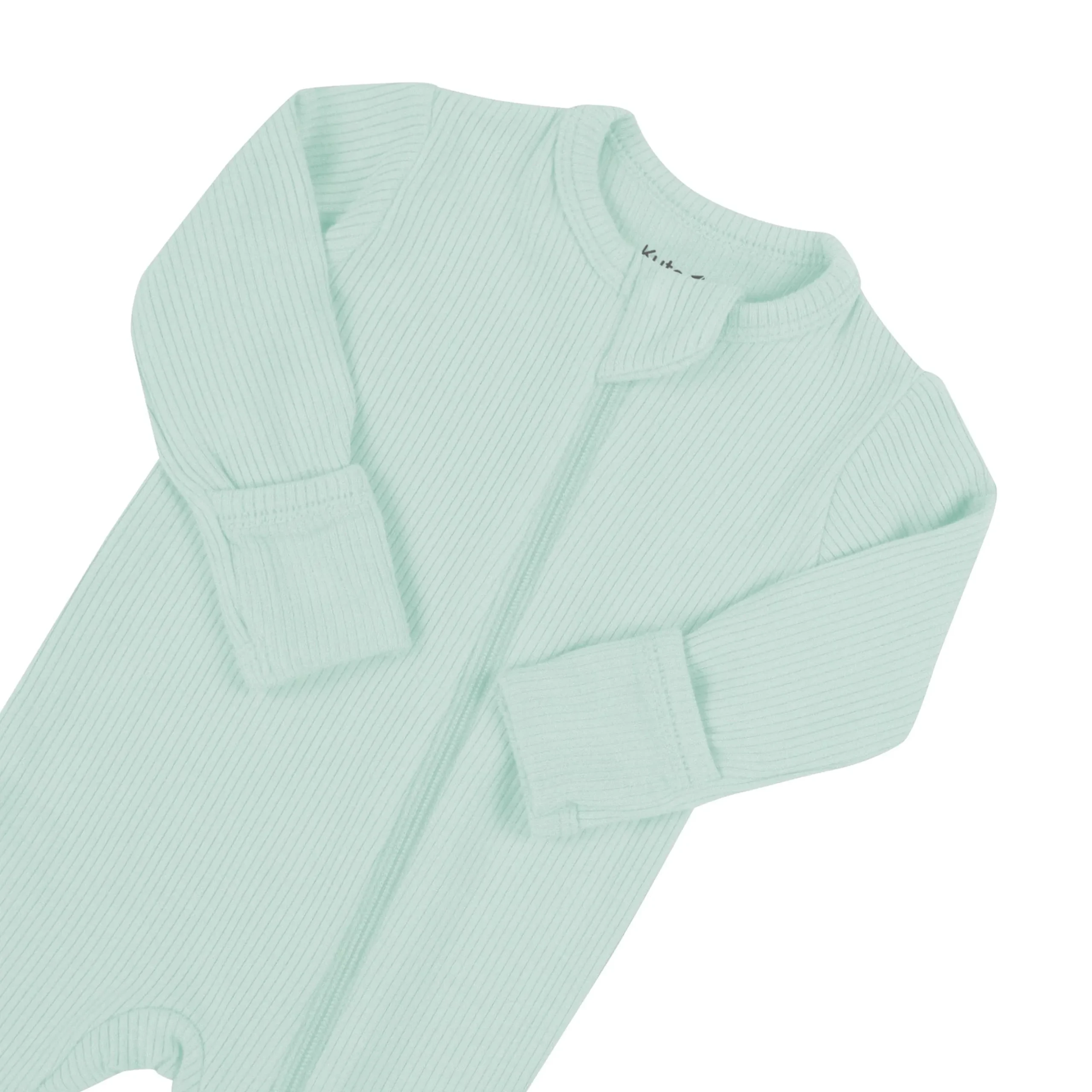 Ribbed Zipper Footie in Sage