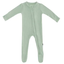 Ribbed Zipper Footie in Thyme
