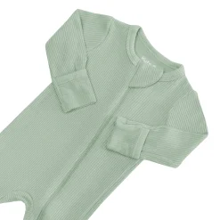 Ribbed Zipper Footie in Thyme