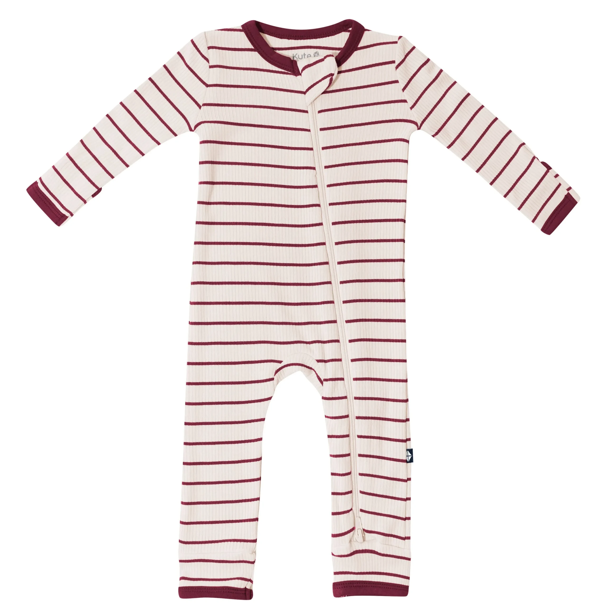 Ribbed Zipper Romper in Burgundy Stripe