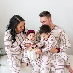 Ribbed Zipper Romper in Burgundy Stripe