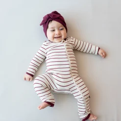 Ribbed Zipper Romper in Burgundy Stripe