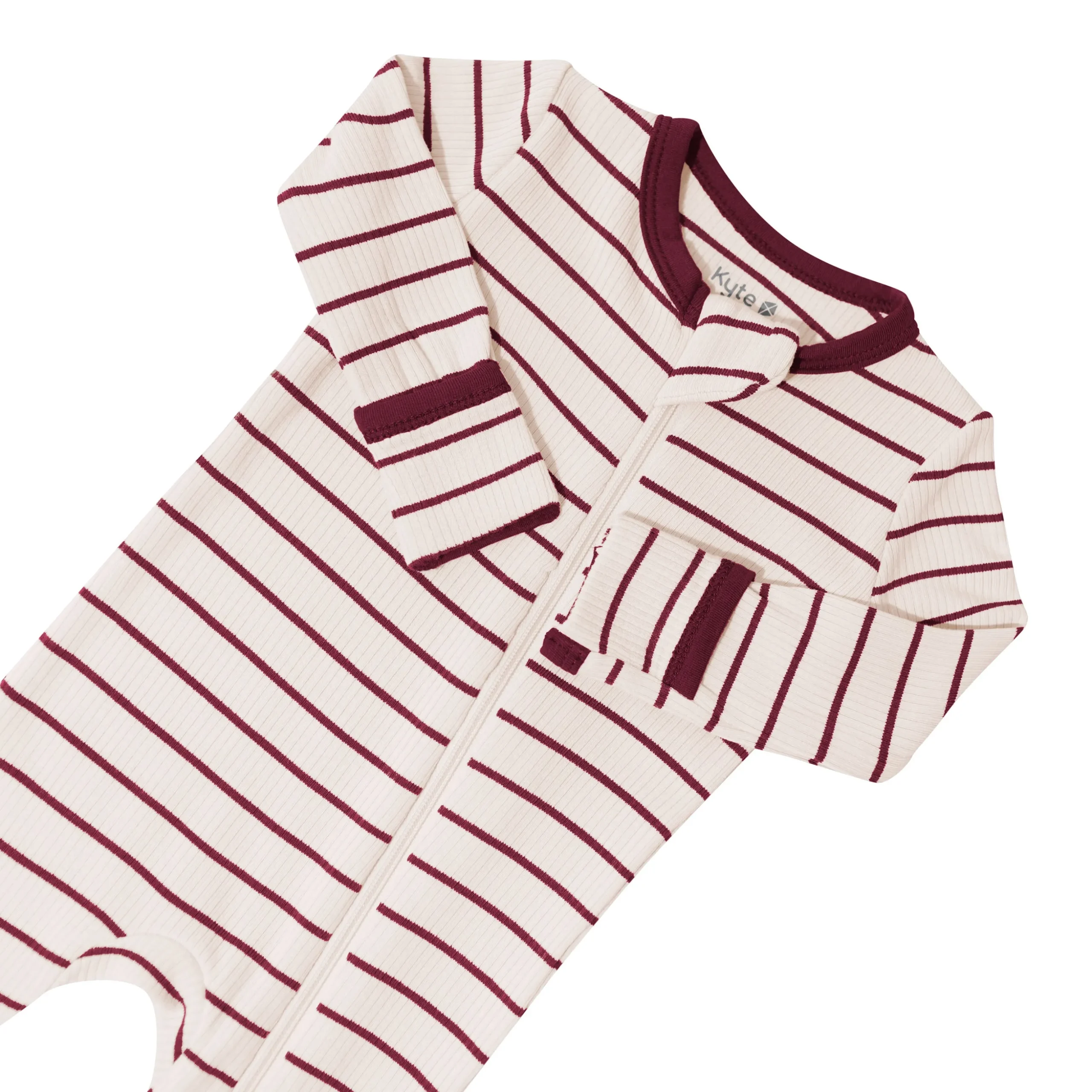 Ribbed Zipper Romper in Burgundy Stripe