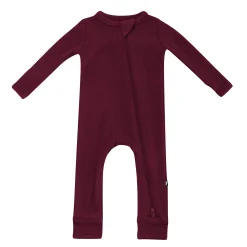 Ribbed Zipper Romper in Burgundy