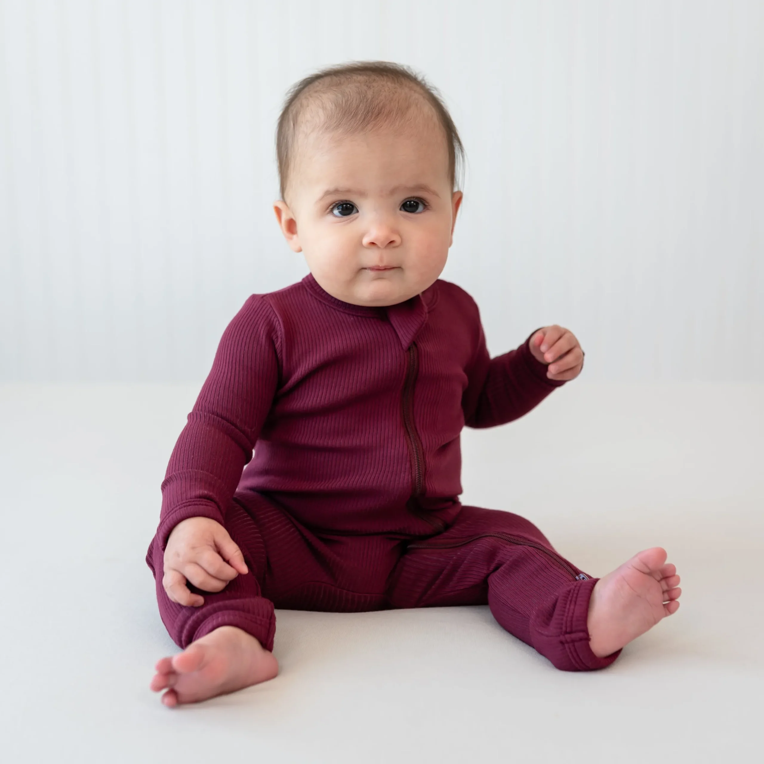 Ribbed Zipper Romper in Burgundy