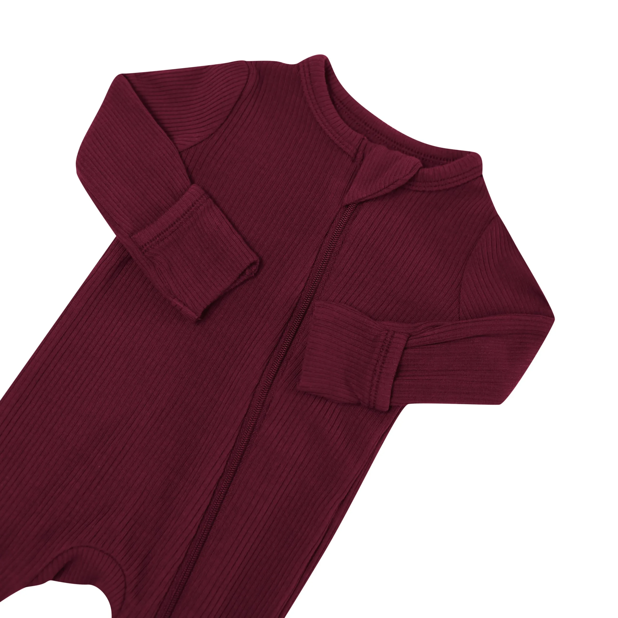 Ribbed Zipper Romper in Burgundy
