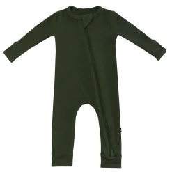 Ribbed Zipper Romper in Fir