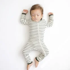 Ribbed Zipper Romper in Fir Stripe