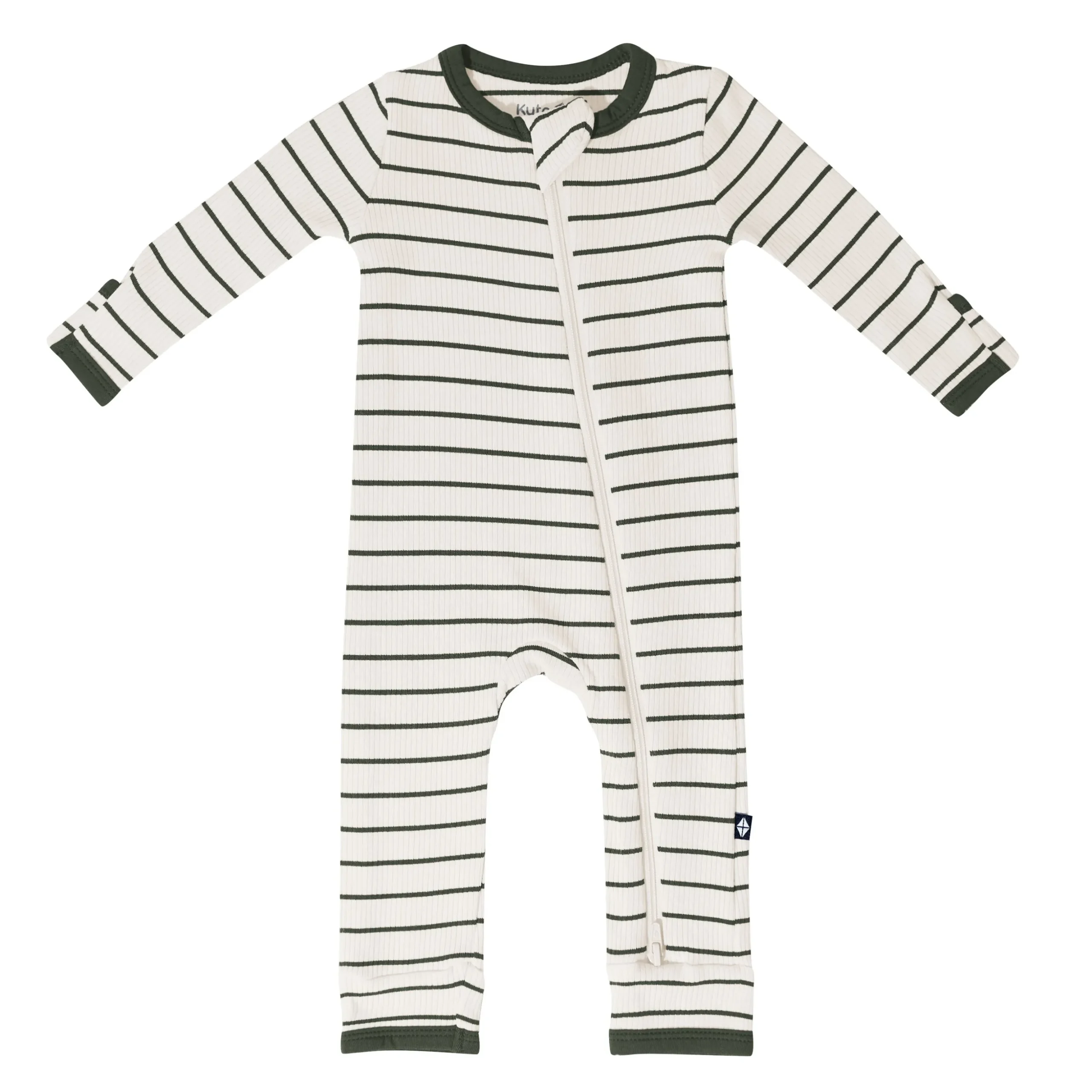 Ribbed Zipper Romper in Fir Stripe