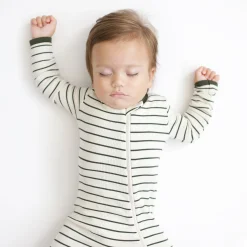 Ribbed Zipper Romper in Fir Stripe