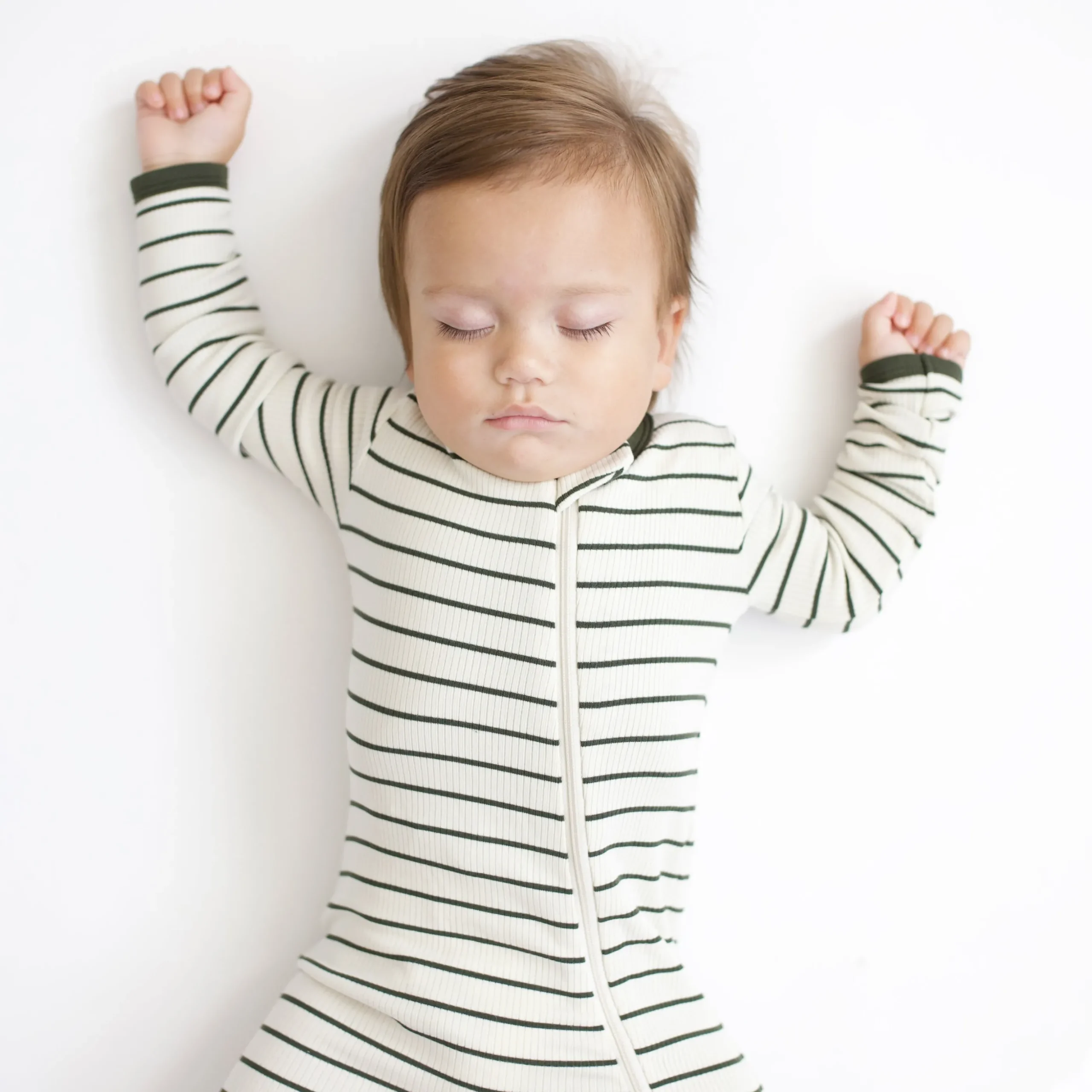 Ribbed Zipper Romper in Fir Stripe