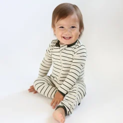 Ribbed Zipper Romper in Fir Stripe