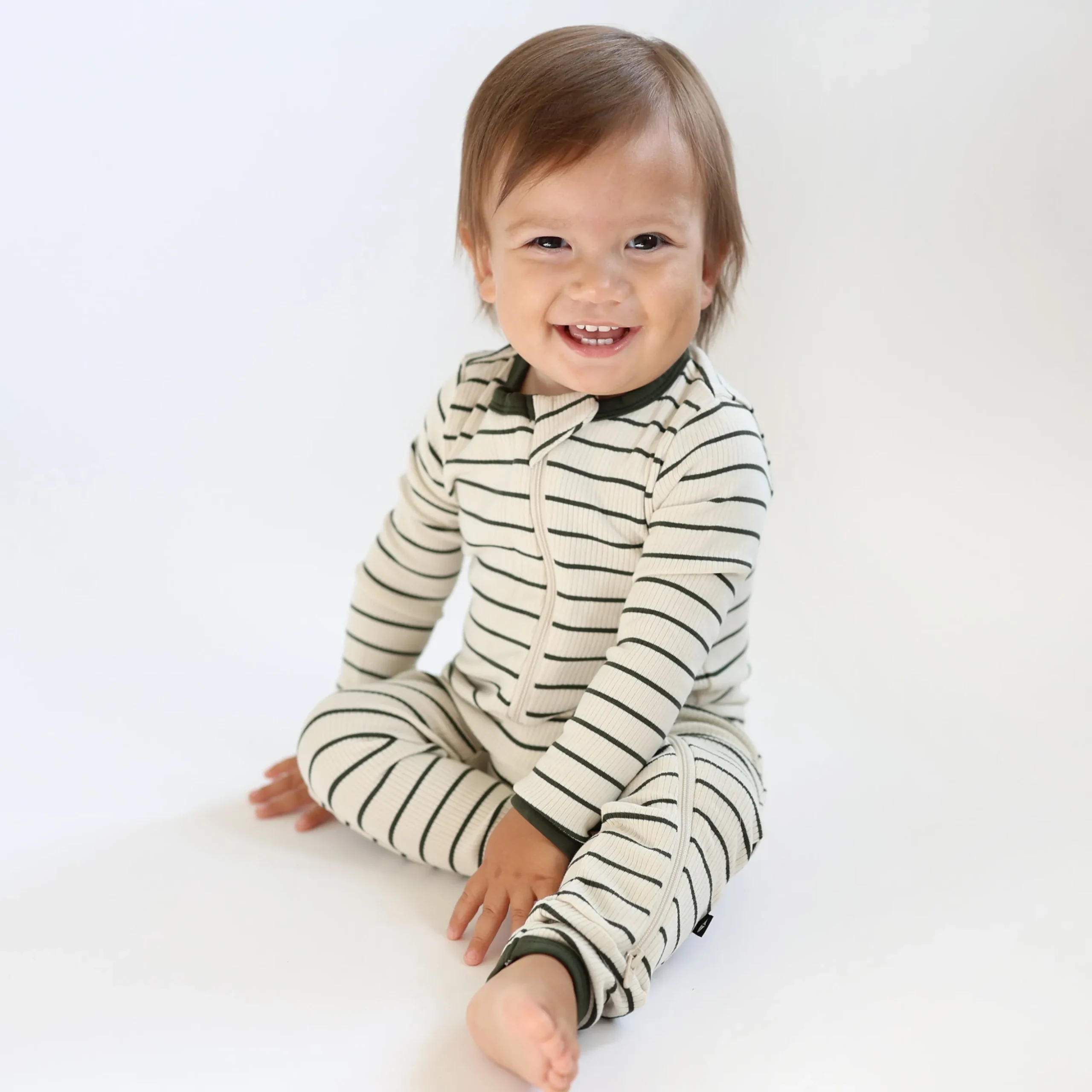 Ribbed Zipper Romper in Fir Stripe