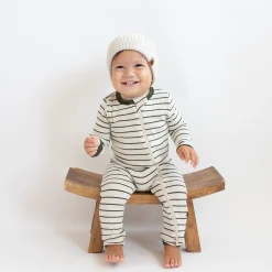 Ribbed Zipper Romper in Fir Stripe