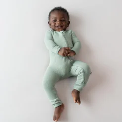 Ribbed Zipper Romper in Thyme