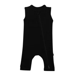 Ribbed Zippered Sleeveless Romper in Midnight