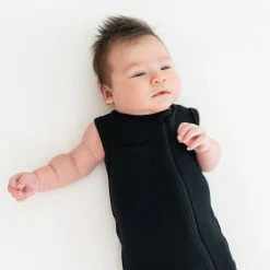 Ribbed Zippered Sleeveless Romper in Midnight
