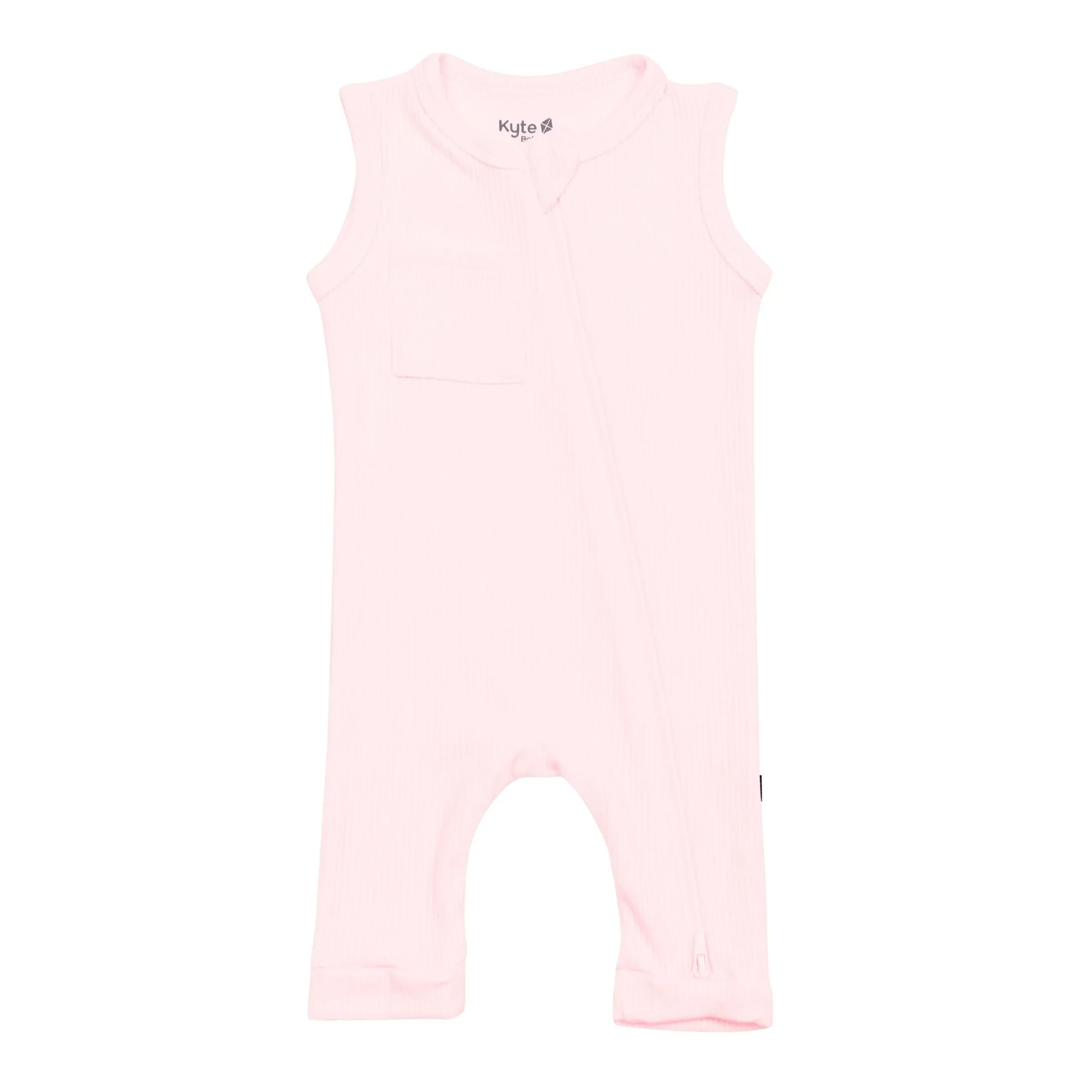 Ribbed Zippered Sleeveless Romper in Sakura
