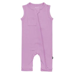 Ribbed Zippered Sleeveless Romper in Poi