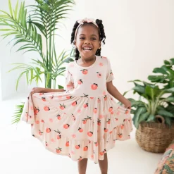 Short Sleeve Tiered Dress in Peach