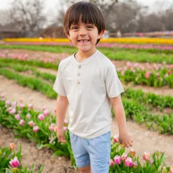 Short Sleeve Toddler Henley Tee in Oat