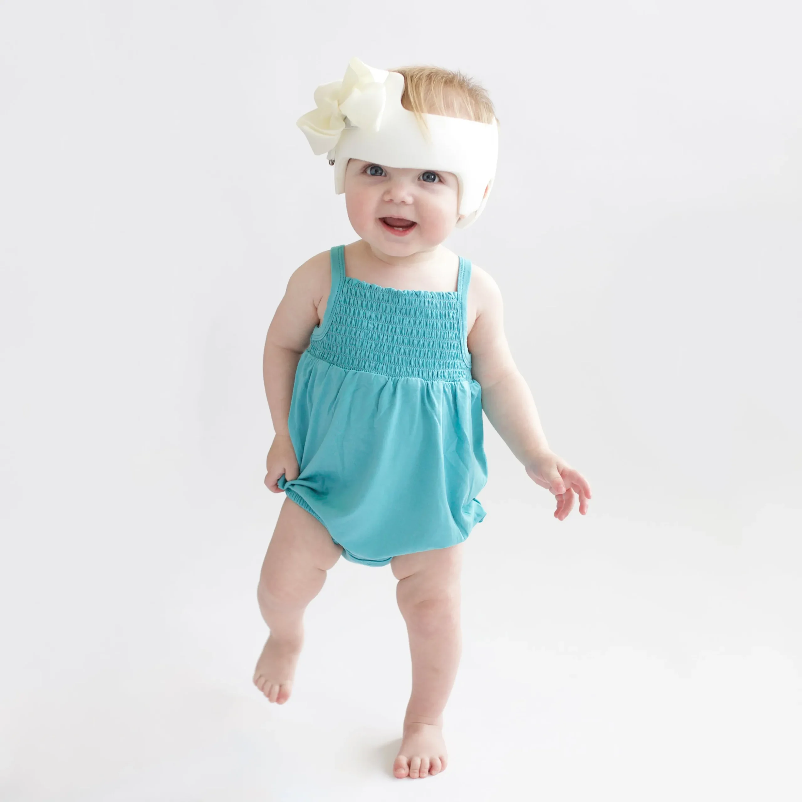 Smocked Bubble Romper in Makai
