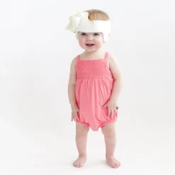 Smocked Bubble Romper in Guava