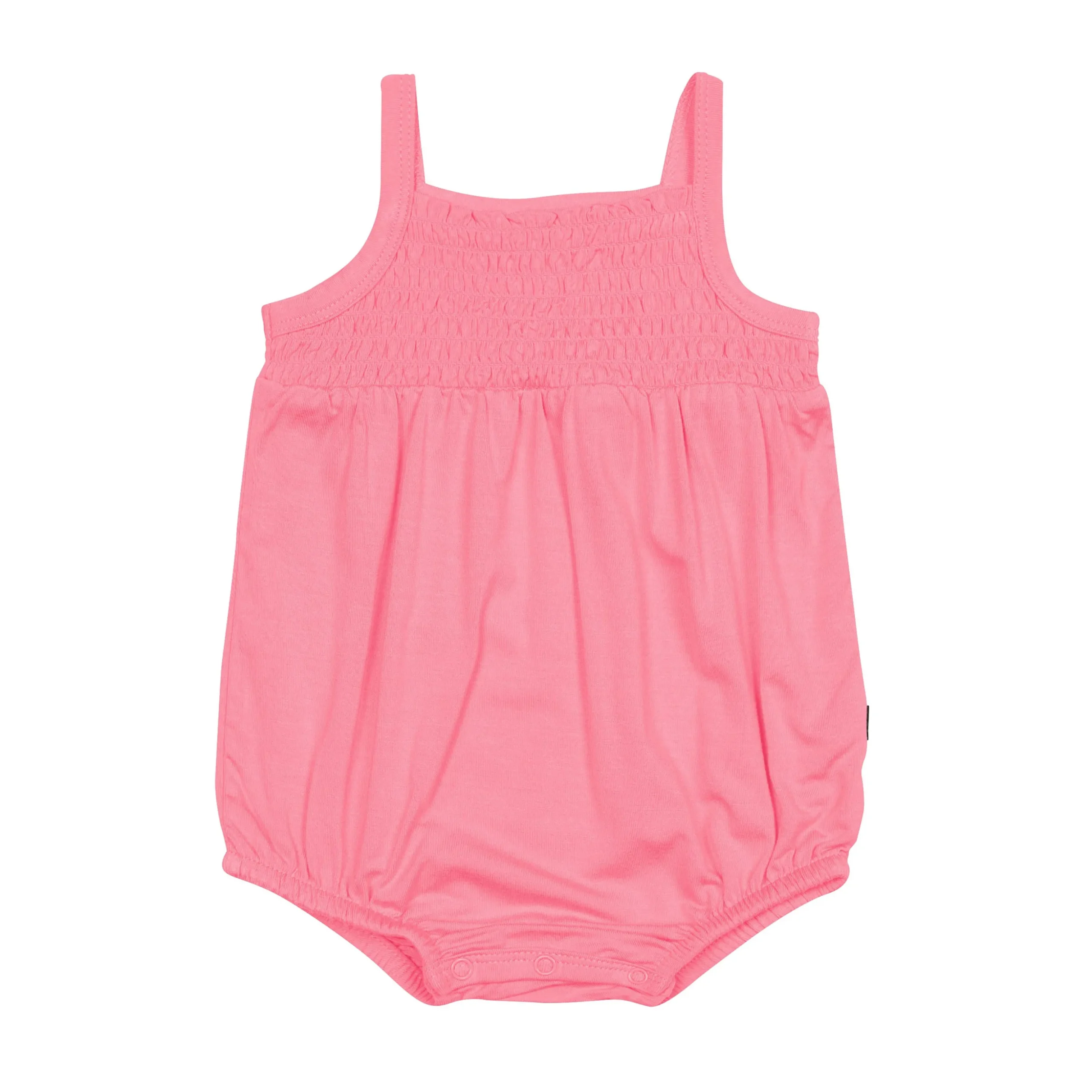Smocked Bubble Romper in Guava