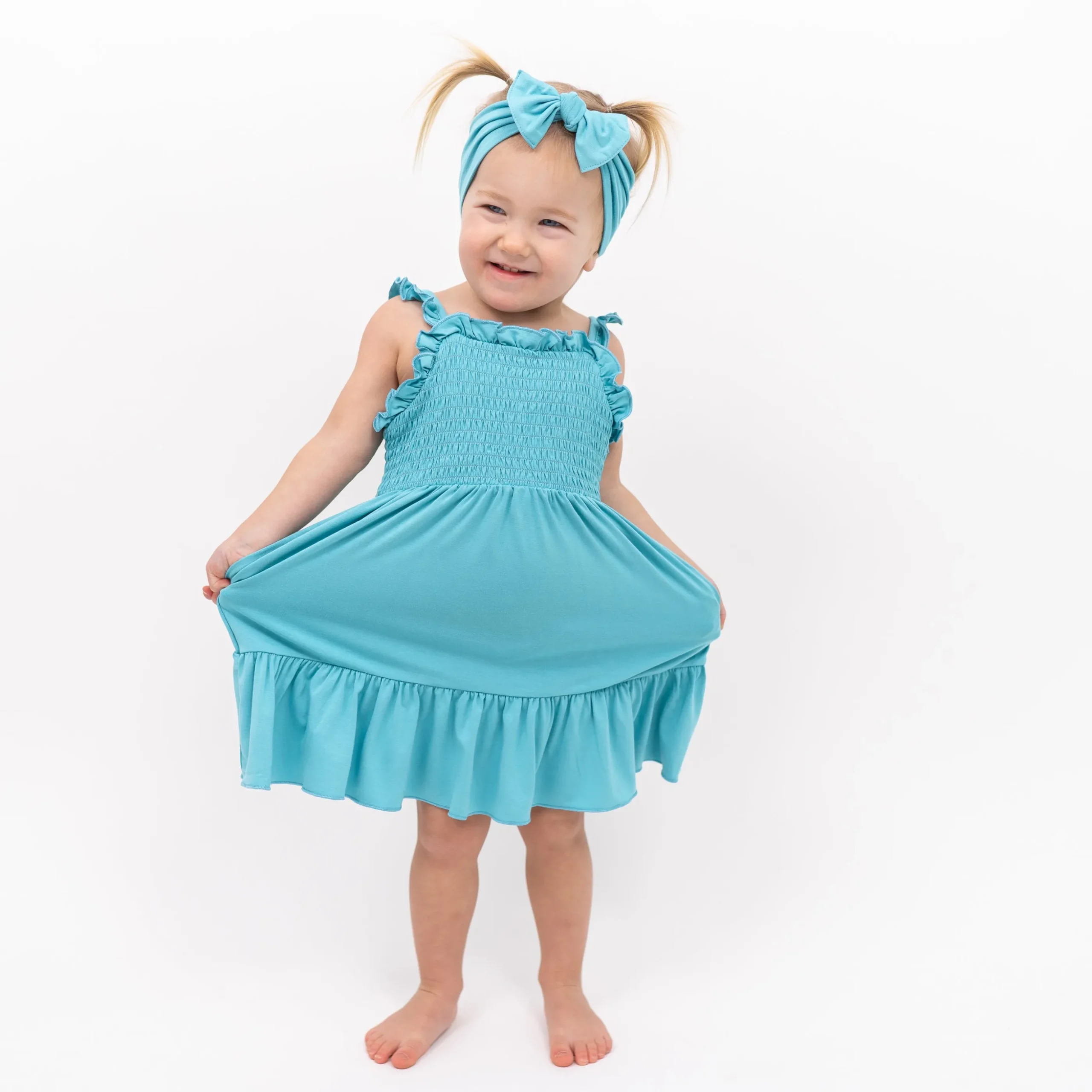 Smocked Dress in Makai