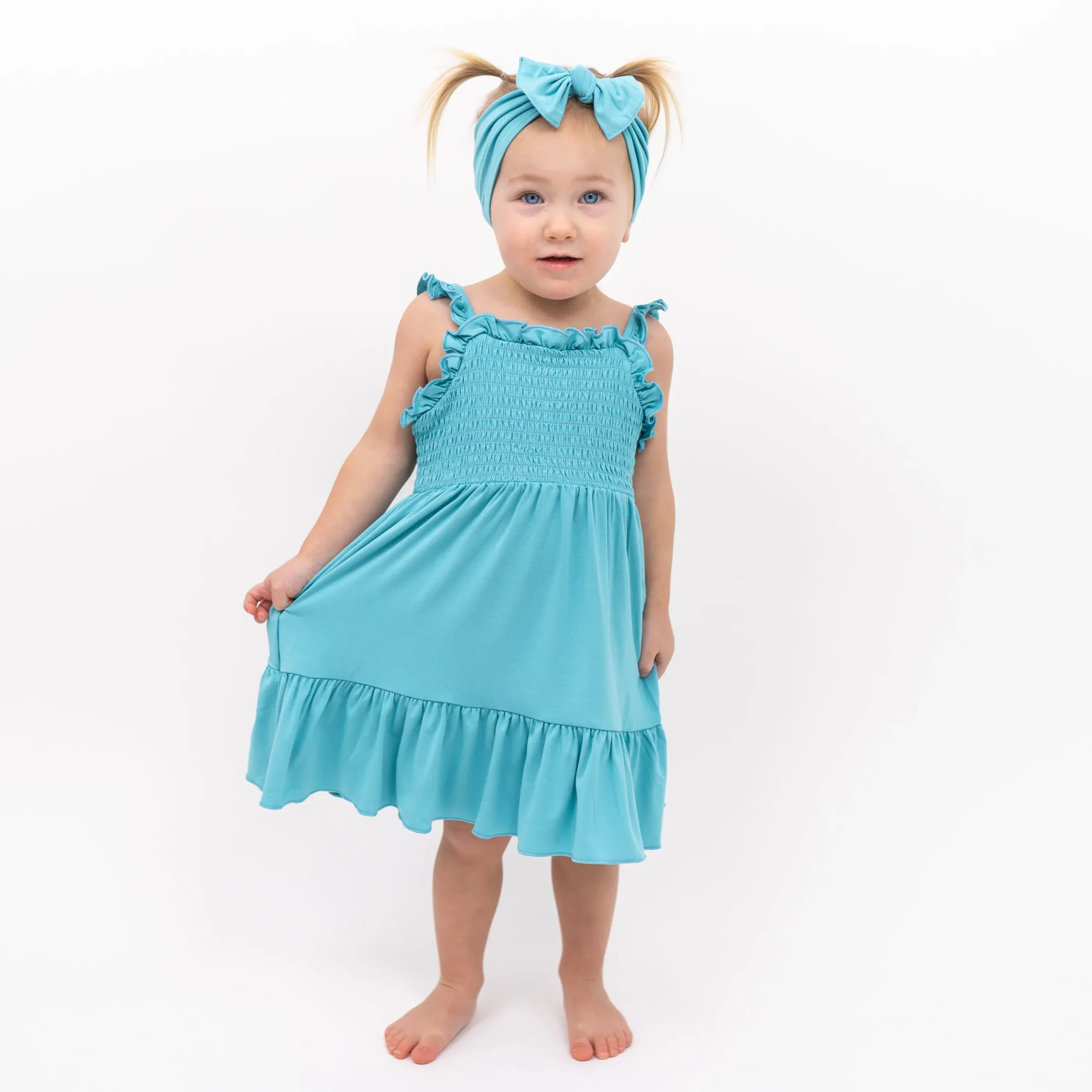 Smocked Dress in Makai