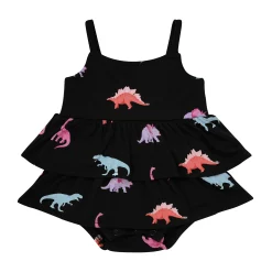 Spaghetti Strap Ruffle Romper in Midnight Roar