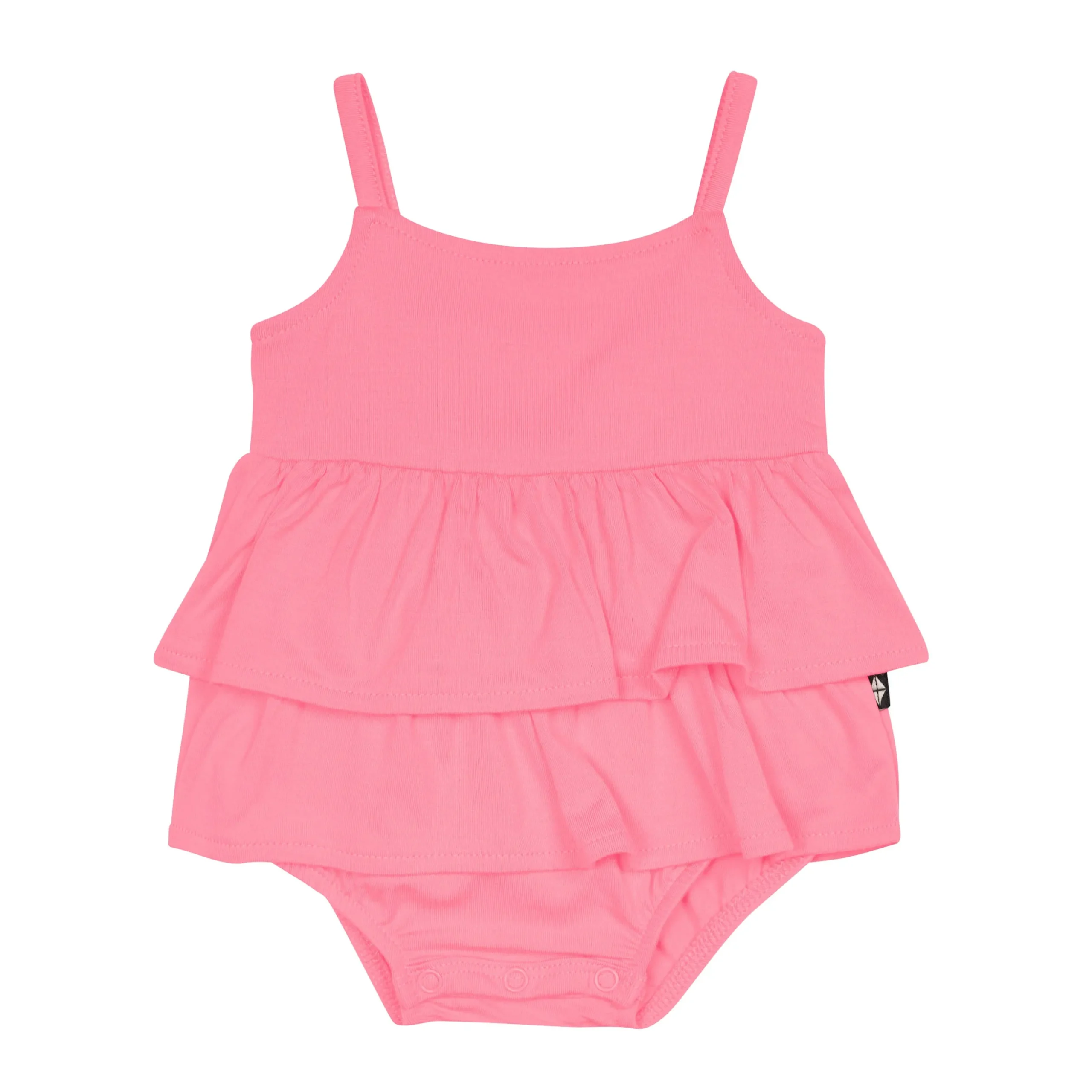 Spaghetti Strap Ruffle Romper in Guava