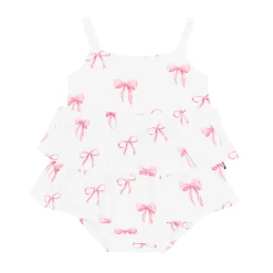 Spaghetti Strap Ruffle Romper in Bow