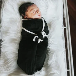 Swaddle Blanket in Midnight with Cloud Trim
