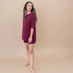 Women’s Biker Short Set in Burgundy