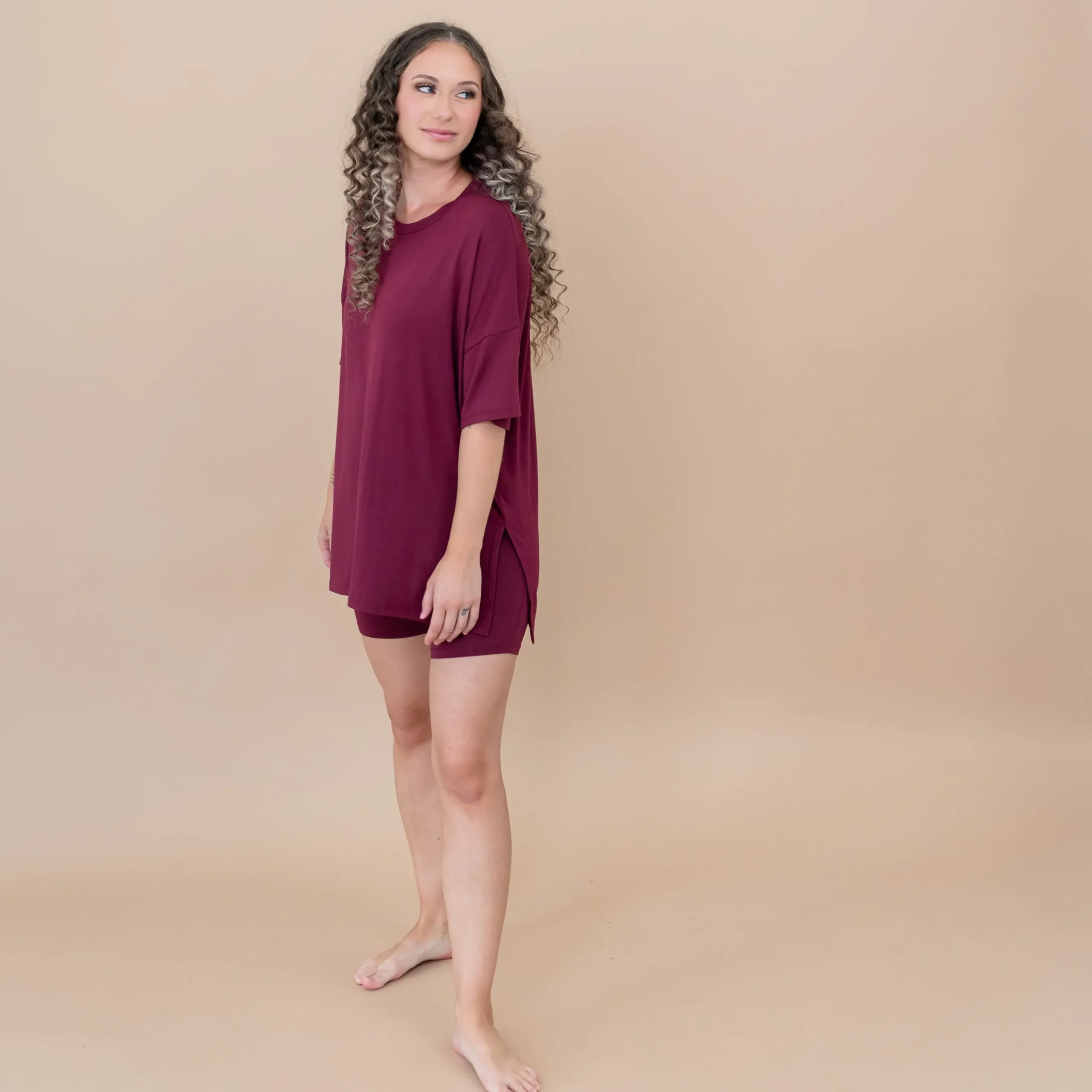 Women’s Biker Short Set in Burgundy