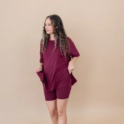 Women’s Biker Short Set in Burgundy