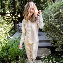 Women's Jogger Pajama Set in Gingham Bisque