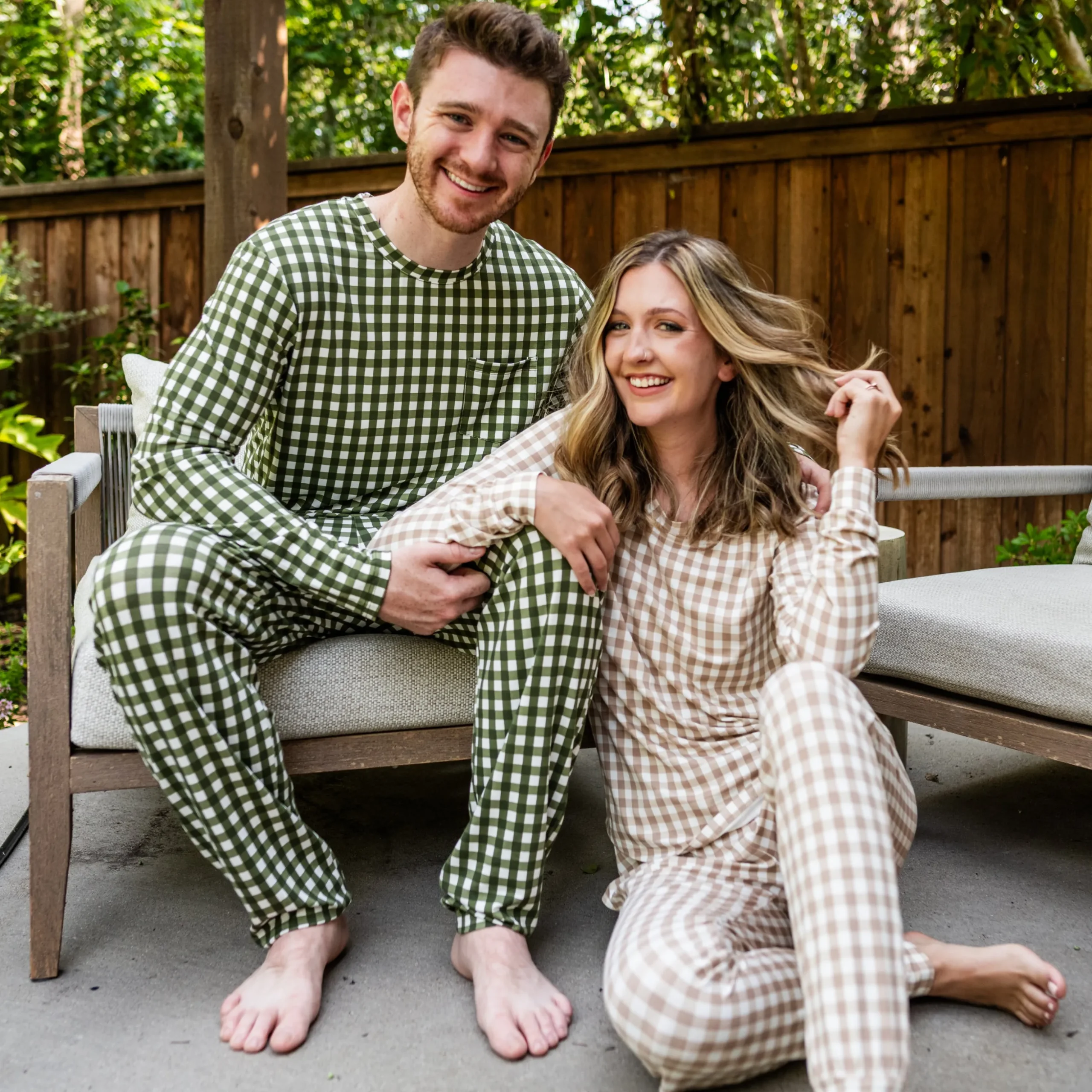 Women's Jogger Pajama Set in Gingham Bisque