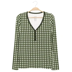 Women's Long Sleeve Henley Tee in Gingham Fir