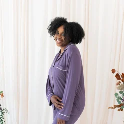 Women's Long Sleeve Pajama Set in Currant with Cloud Trim