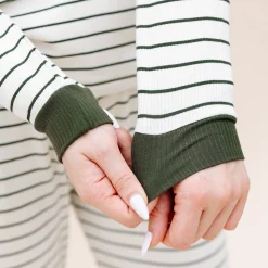 Women’s Ribbed Henley Set in Fir Stripe