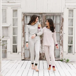 Women’s Ribbed Henley Set in Fir Stripe