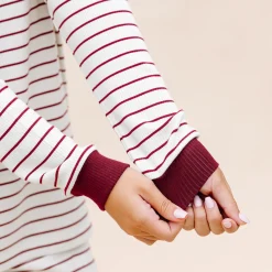 Women’s Ribbed Henley Set in Burgundy Stripe