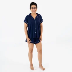 Women’s Short Sleeve Pajama Set in Navy with Cloud Trim