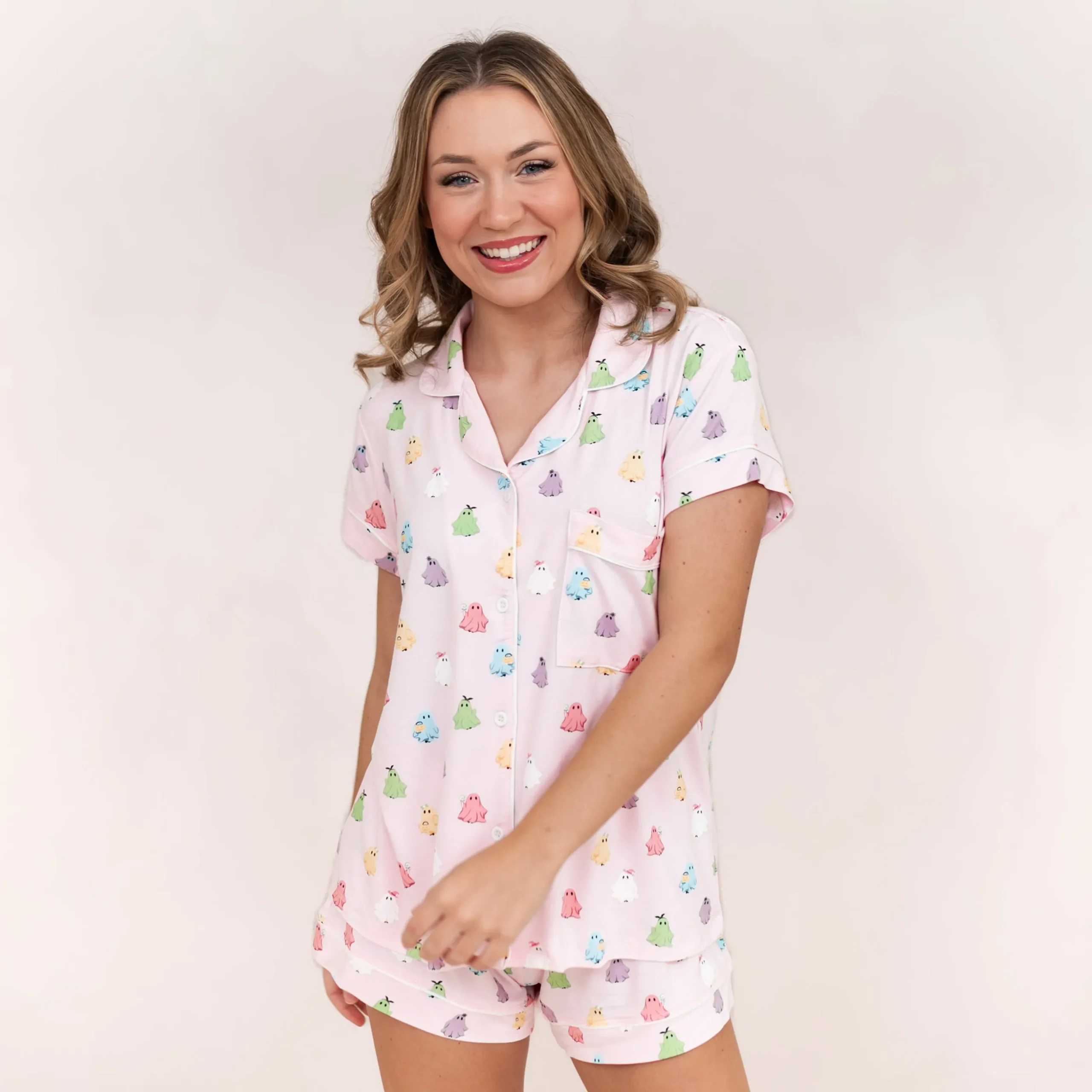Women's Short Sleeve Pajama Set in Pastel Ghost