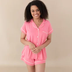 Women’s Short Sleeve Pajama Set in Guava with Cloud Trim